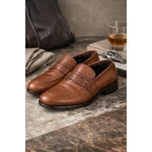 Harrys of London Deerskin Penny Loafers Brown Leather Made Italy EU 39 US 6